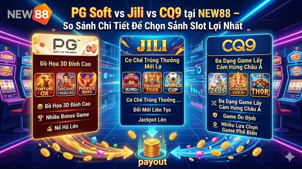 PG Soft NEW88 vs Jili vs CQ9 tại NEW88 – Chơi Sảnh Nào Lợi Nhất?